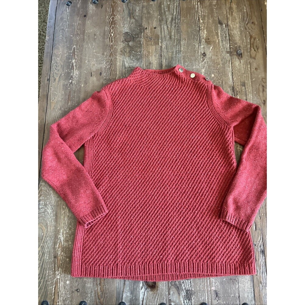 Talbots Womenโs Burnt Orange Red Knit Sweater Heavyweight Button Detail Sz S